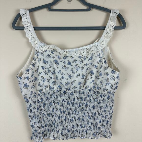 Paper Crane Floral Smocked Lace Trim Crop Top Size L Festival Y2K Fairy Coquette - Picture 5 of 8